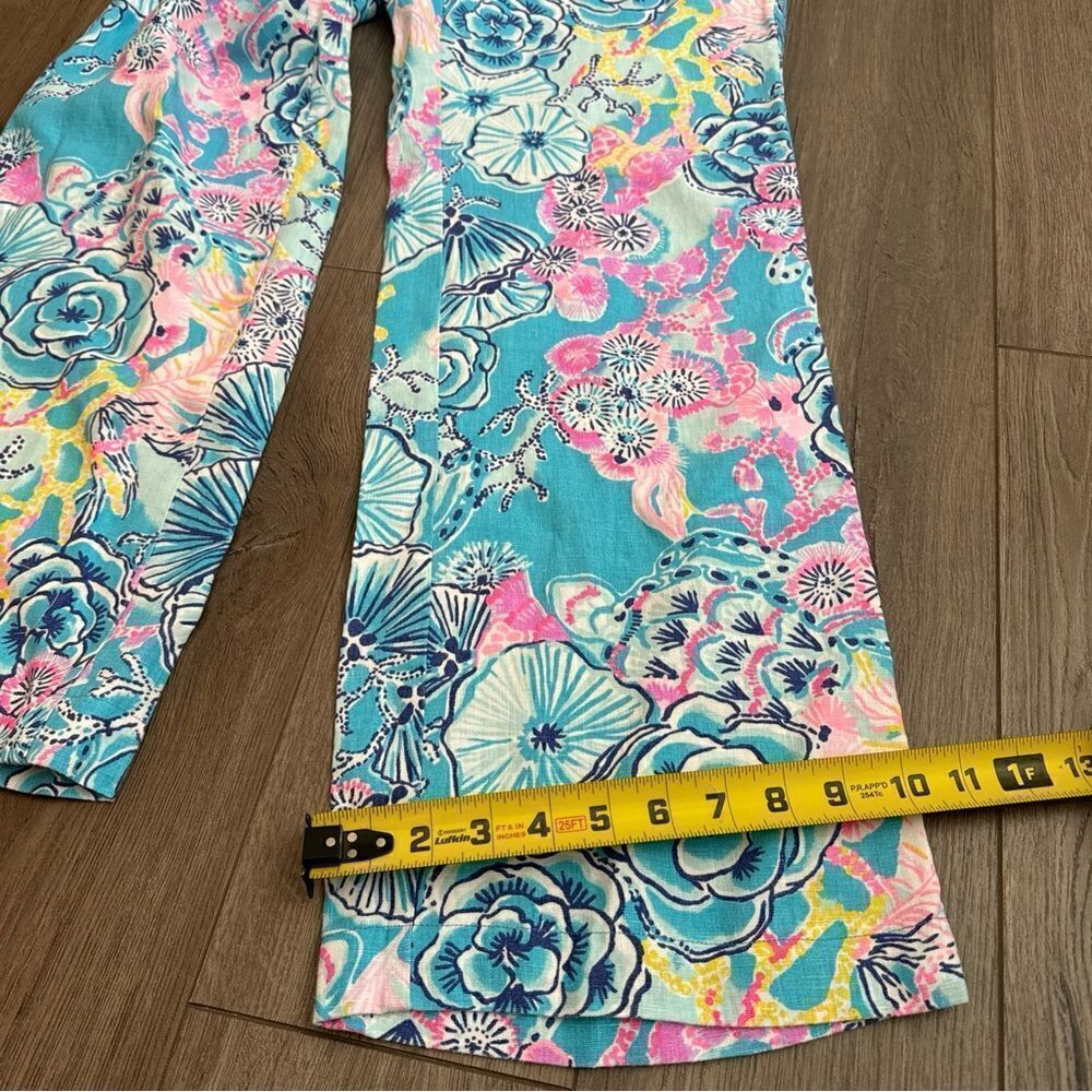 Lilly Pulitzer Bali Blue Once Upon A Tide Linen Palazzo Pants Size S Mid Rise - Picture 11 of 12